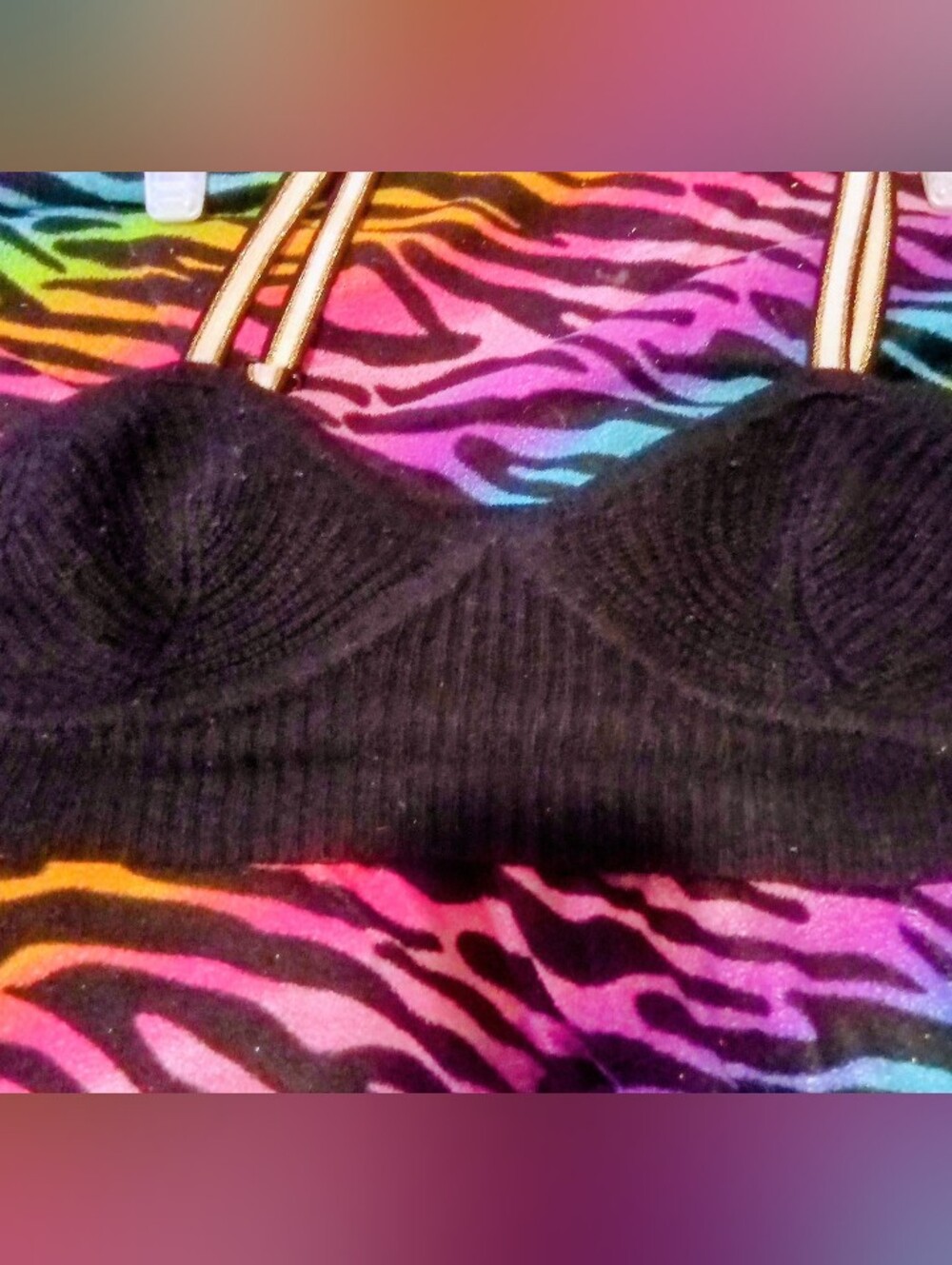 Le Superbe - Black Ribbed Bralette with Sparkly Gold & White Straps